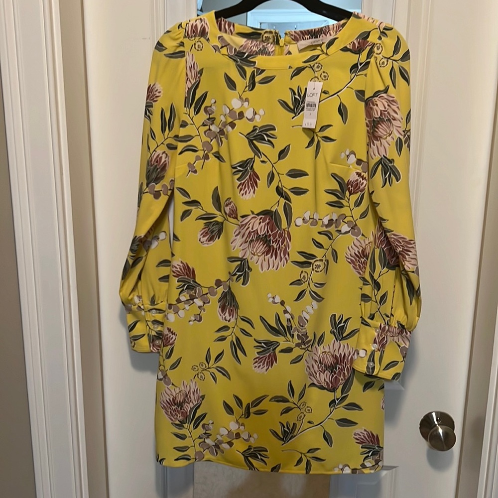 NWT yellow floral print loft dress size 2